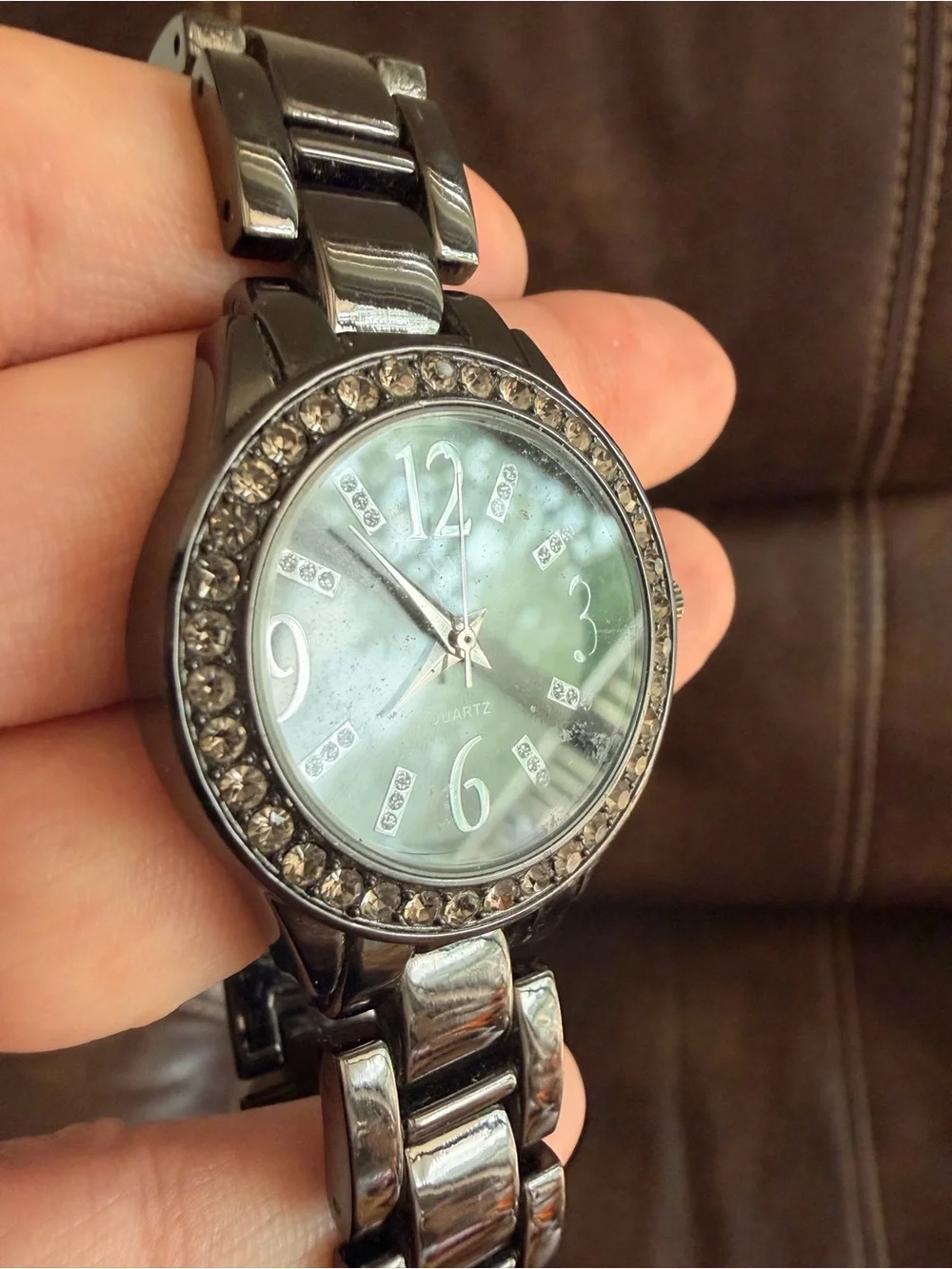 •NY&C• Black/Silver/Crystal Quartz Wrist Watch with Metal Link Band (untested)